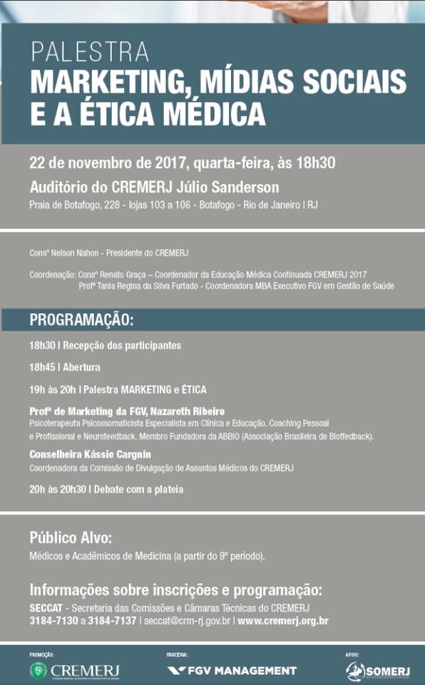 Palestra Marketing Midias Sociais e Ética Médica no CREMERJ - Nazareth Ribeiro